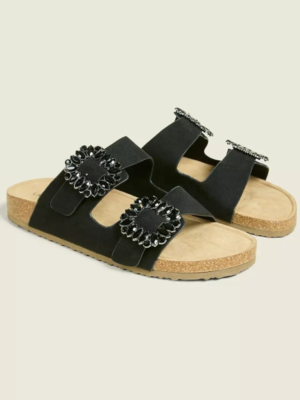 NWT Lane Bryant Faux Black Embellished Double-Strap Slip-on Sandals Size 11W